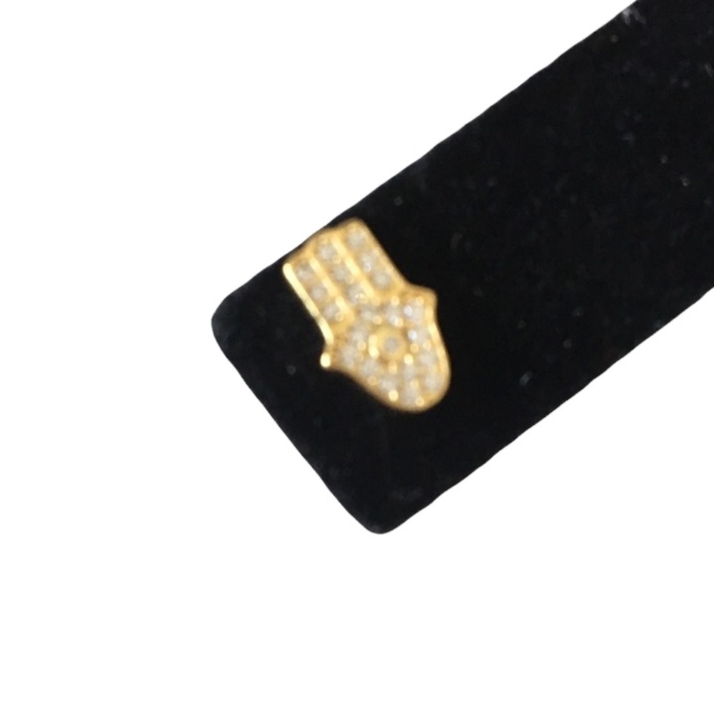 new Pave Cubic Zirconia Hamsa Stud Earrings ❃ 14KT Gold Plated Sterling Silver - Picture 10 of 16
